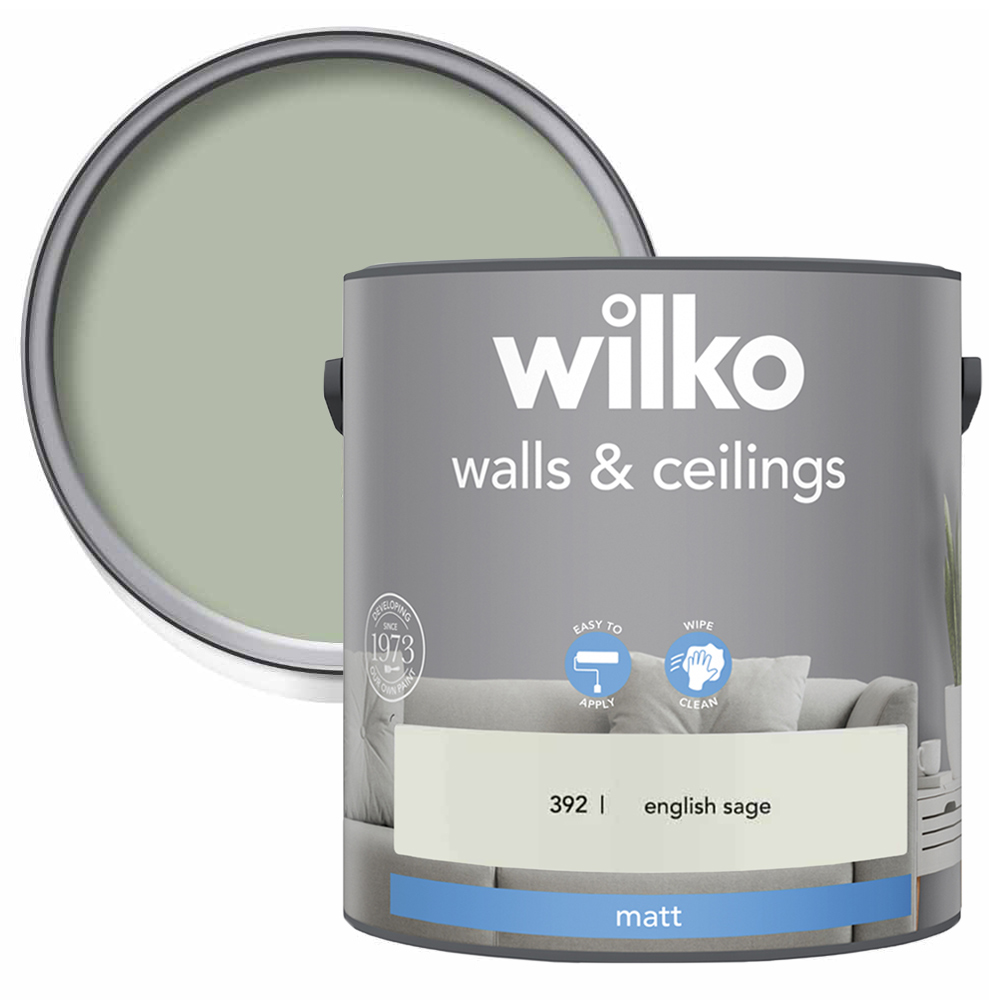 Wilko Walls & Ceilings English Sage Matt Emulsion Paint 2.5L Image 1