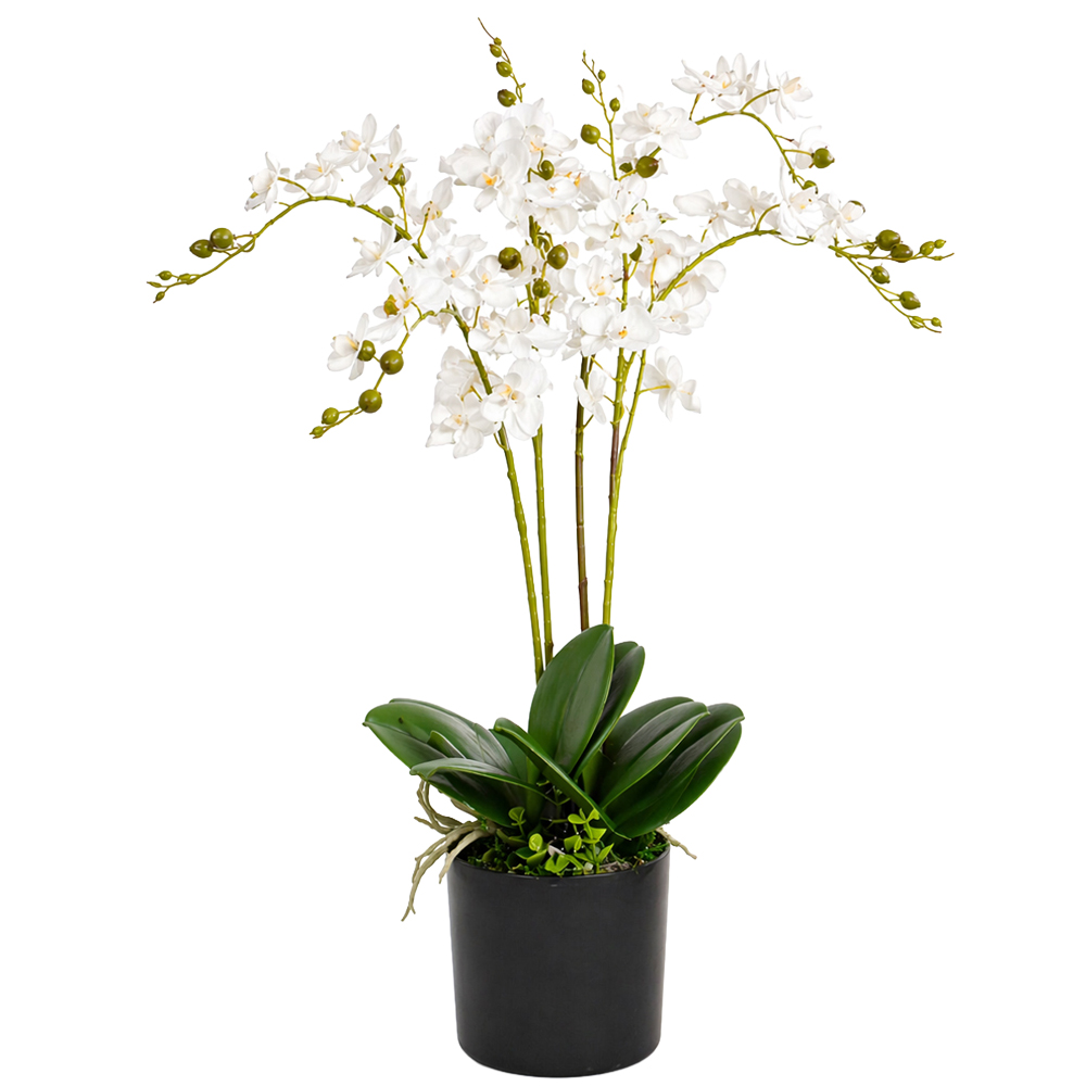 Leaf White Orchid 3 Stems Artificial Plant Pot 60cm Image 1