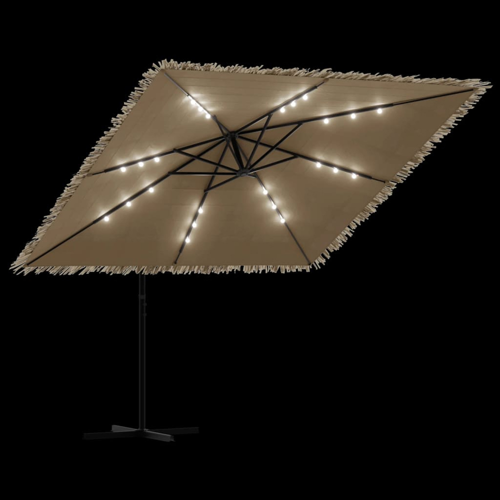vidaXL Brown LED Light Straw Top Cantilever Parasol with Steel Pole 2.6m Image 8