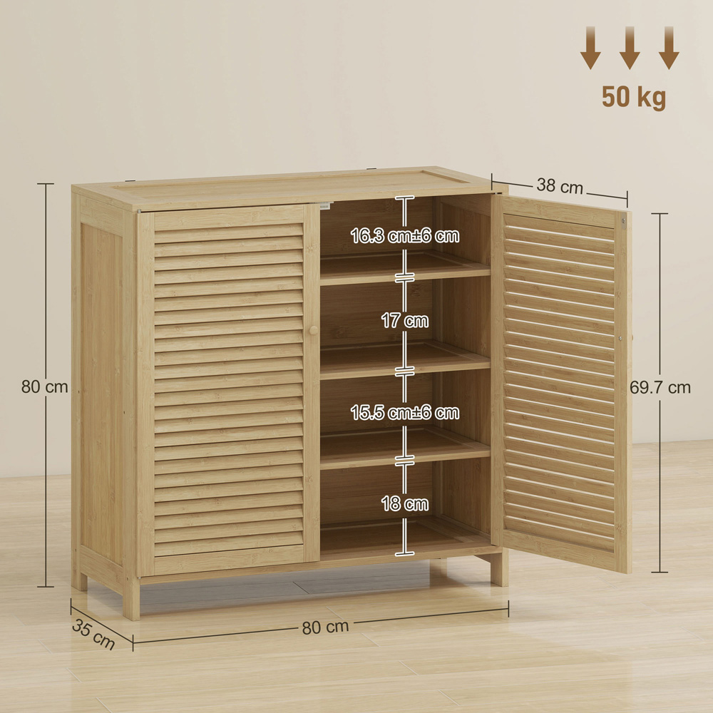 Portland 2 Door Natural Bamboo Louvred Shoe Cabinet  Image 9