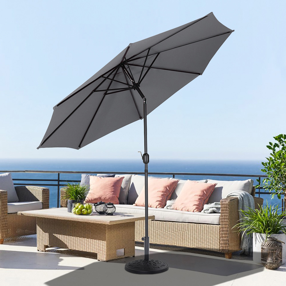 Living and Home Dark Grey Round Crank Tilt Parasol with Round Base 3m Image 2