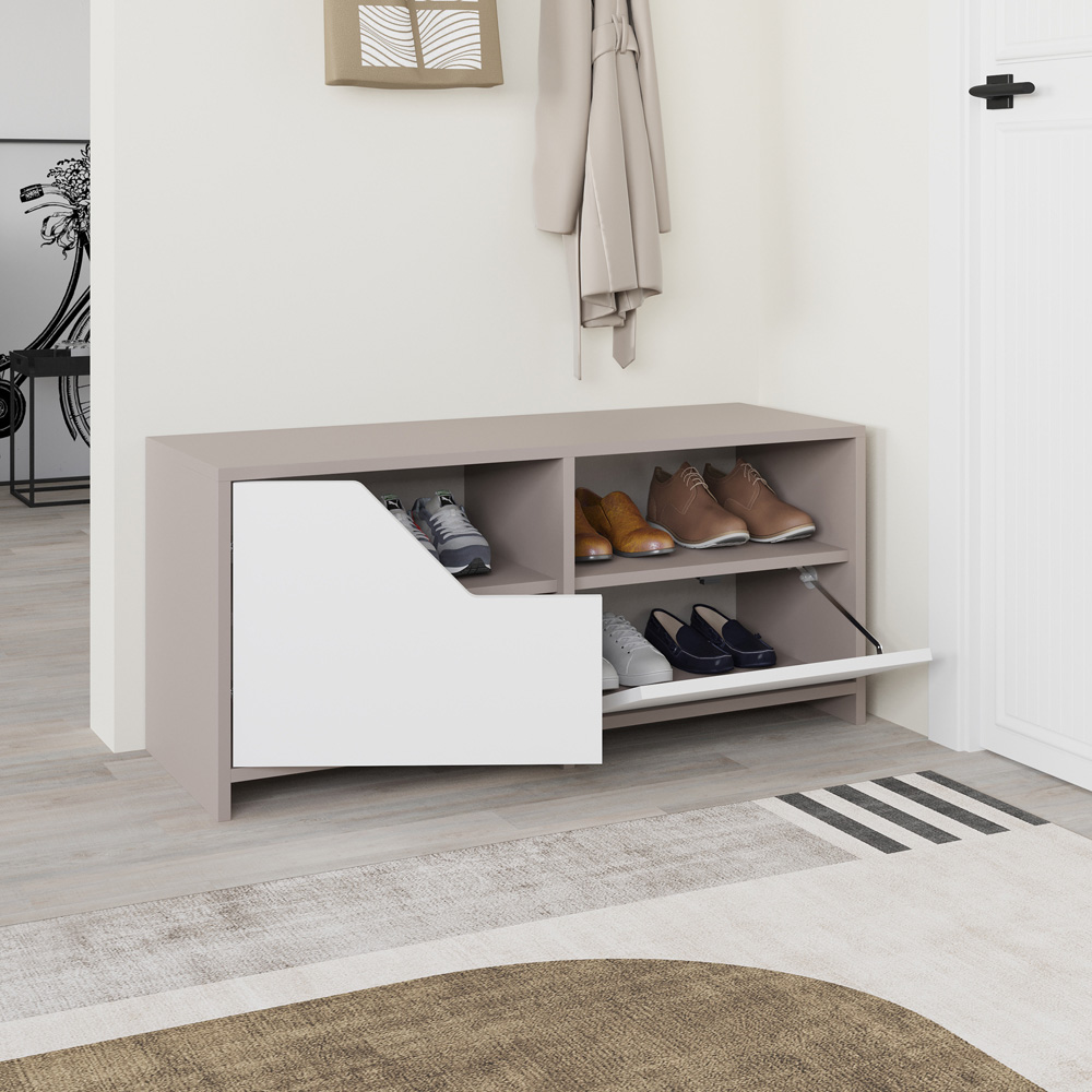 Decortie Nexus 2 Door Single Shelf Mocha Grey White Shoe Cabinet Image 4
