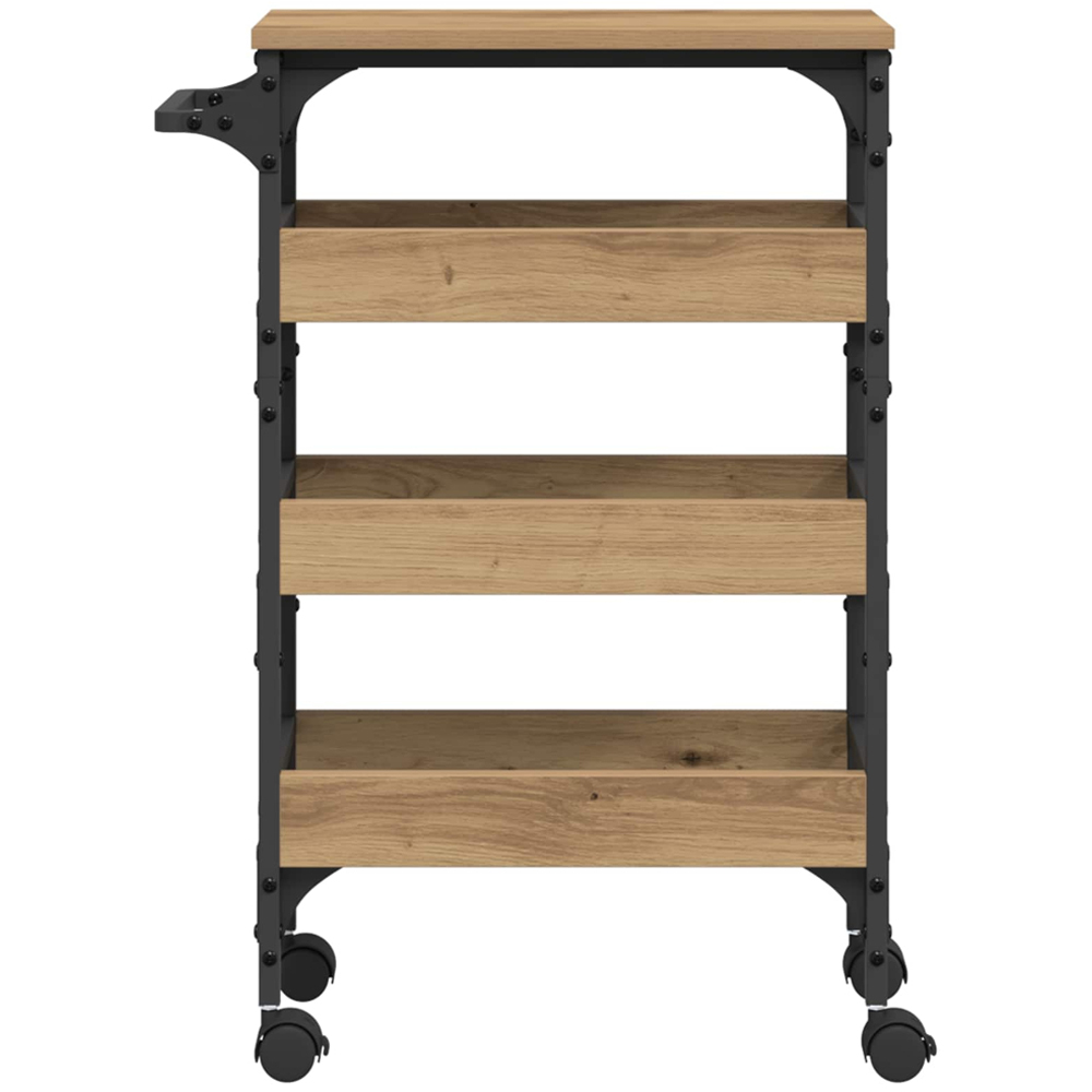 vidaXL 3 Shelf Artisan Oak Kitchen Trolley with Handle Image 6