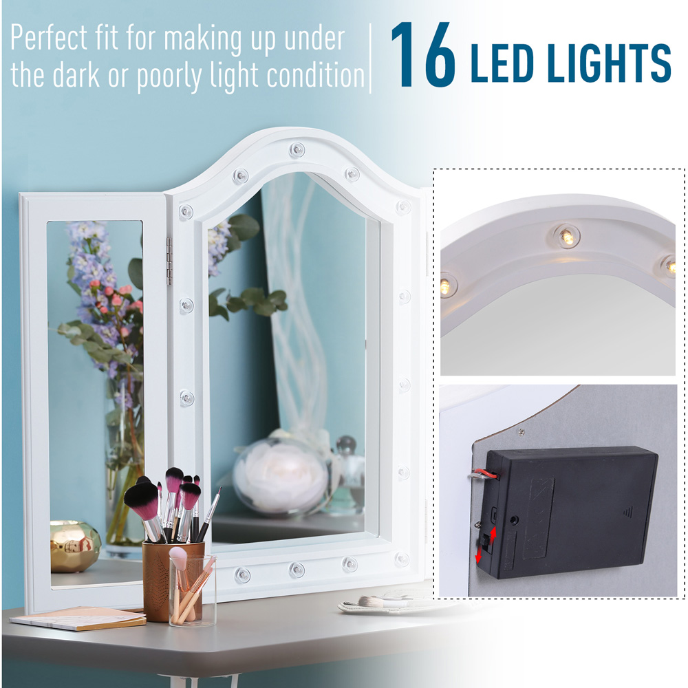 Portland White LED Trifold Freestanding Mirror Image 6