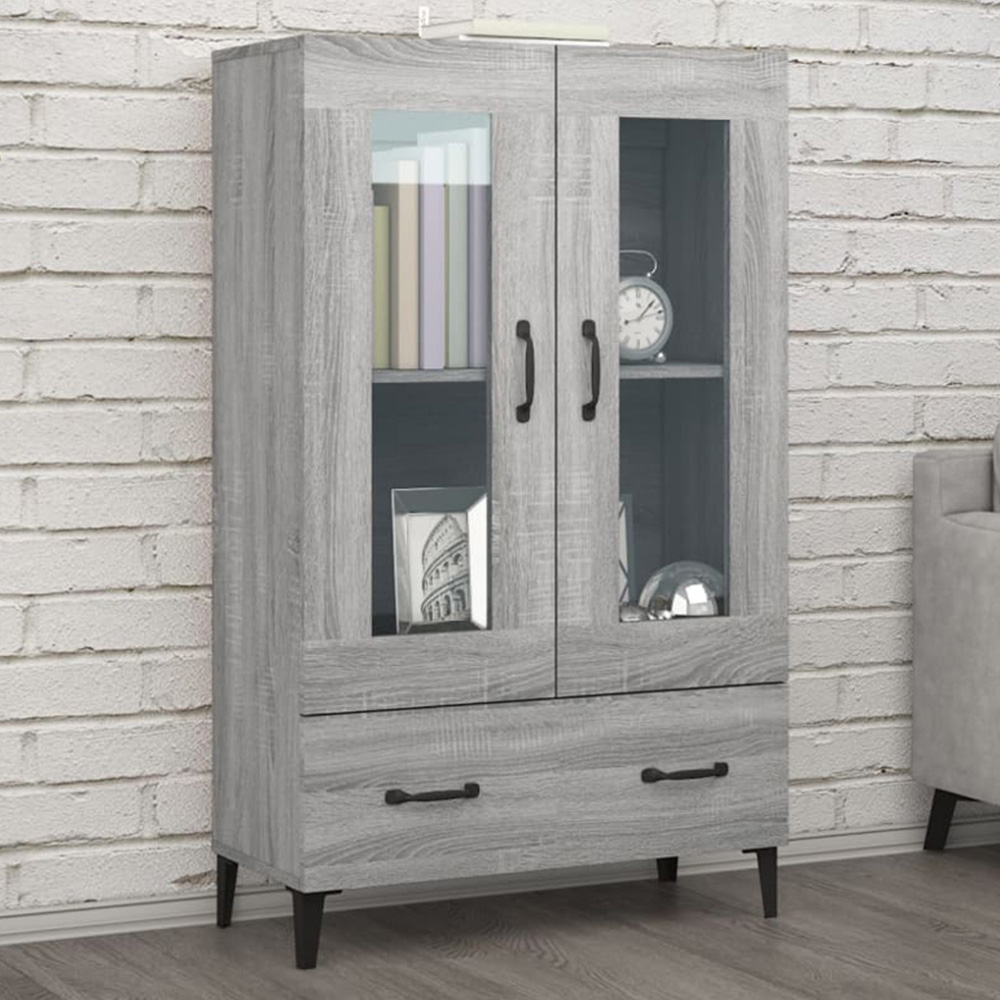 vidaXL 2 Glass Door Single Drawer Concrete Grey Highboard Image 1