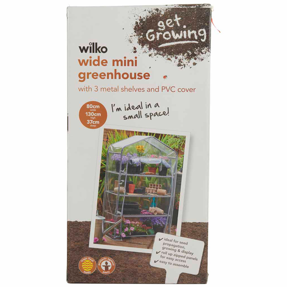 Wilko Wide Mini Greenhouse with 3 Metal Shelves and PVC Cover Wilko