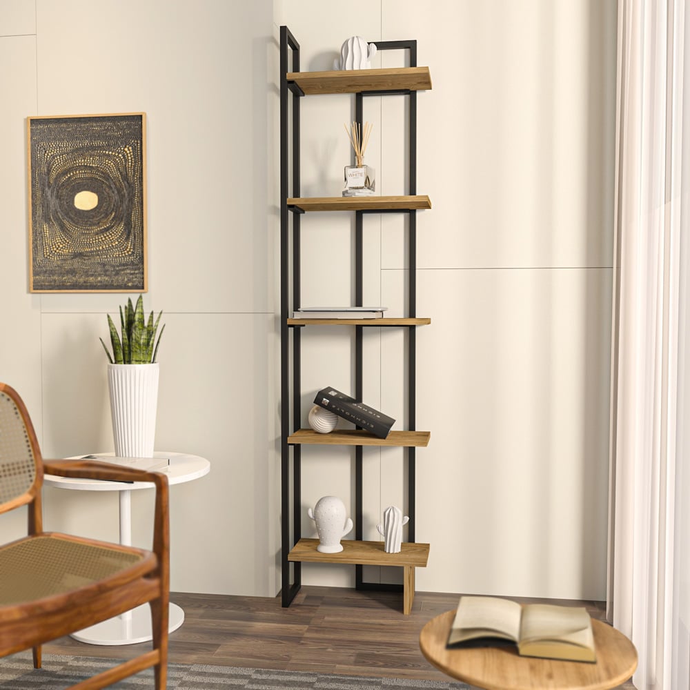 Decorotika Alice 5 Tier Black and Oud Corner Bookshelf Image 8