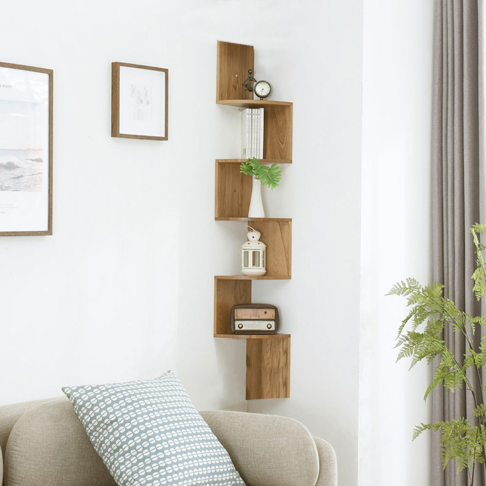 Living and Home Multi Tiered Natural Wall Corner Shelf 19.5 x 122cm Image 5