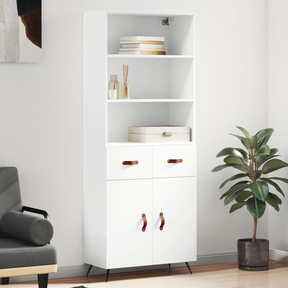 vidaXL 2 Door 2 Drawer 3 Shelf White Highboard Image 1
