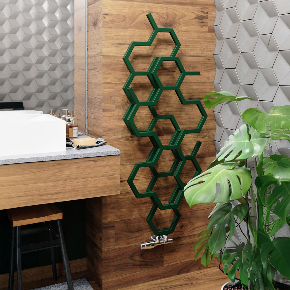 Terma Hex 1180 BTU Matt Green Radiator 1220 x 486mm Image 2