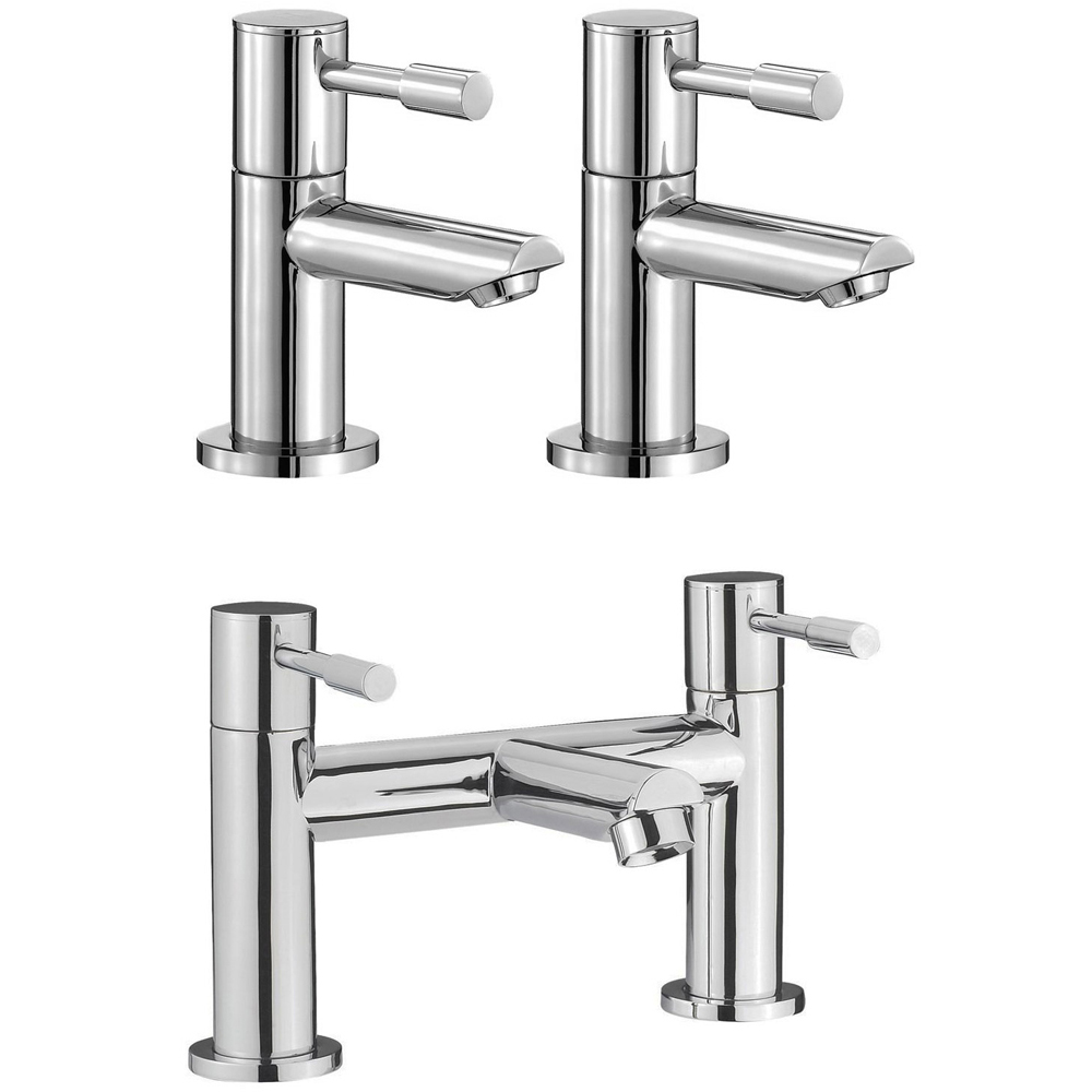 Nes Home Blossom Chrome Bath Filler Mixer and Basin Twin Taps Set Image 1