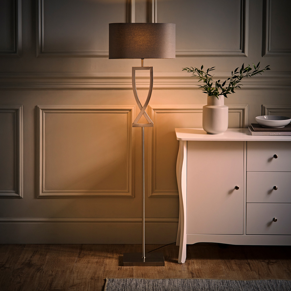 ValueLights Katniss Crossover Chrome and Grey Shade Metal LED Floor Lamp Image 2