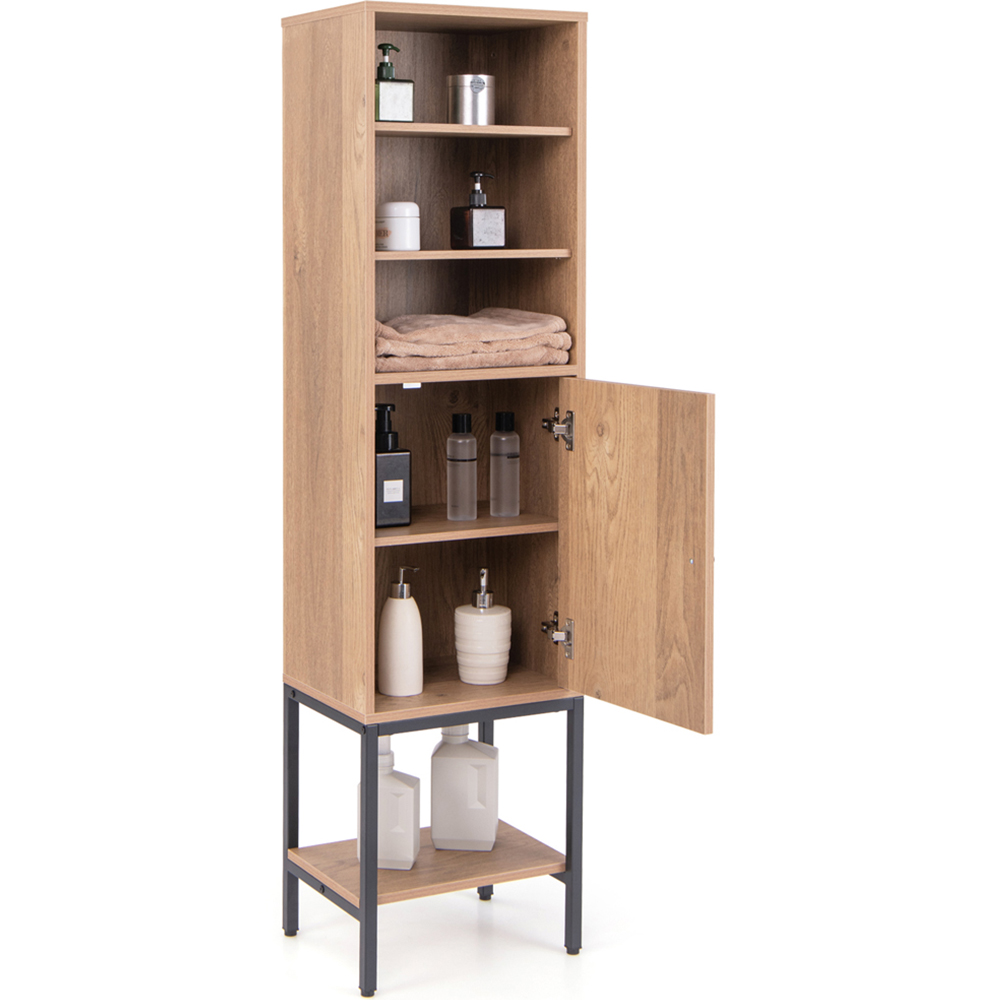 Costway Single Door 4 Shelf Natural Tall Storage Cabinet Image 3