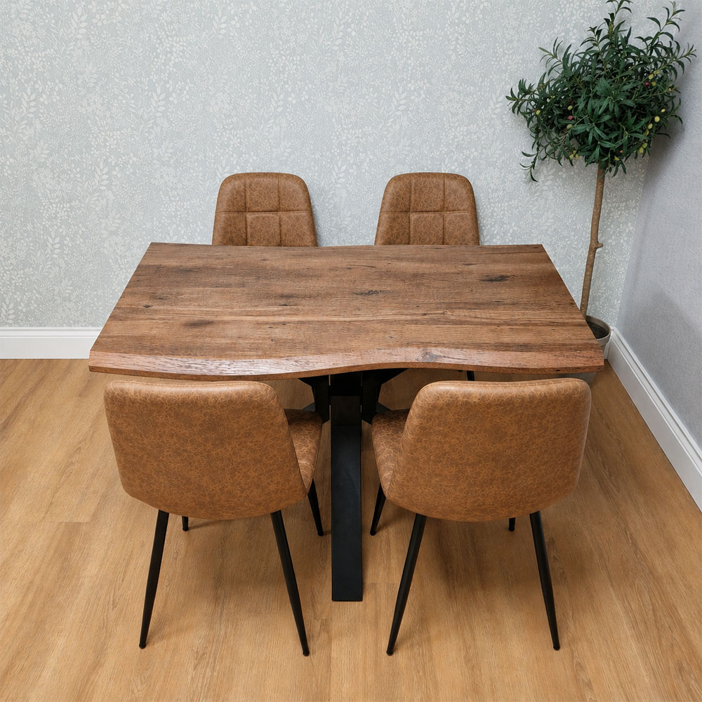 Kosy Koala 4 Seater Wooden Effect Faux Leather Dining Set Rustic Brown Image 3