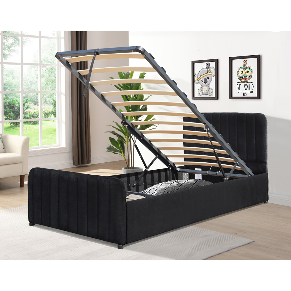 Comfy Living Single Black Brushed Velvet Gas Lift Ottoman Bedframe Image 3