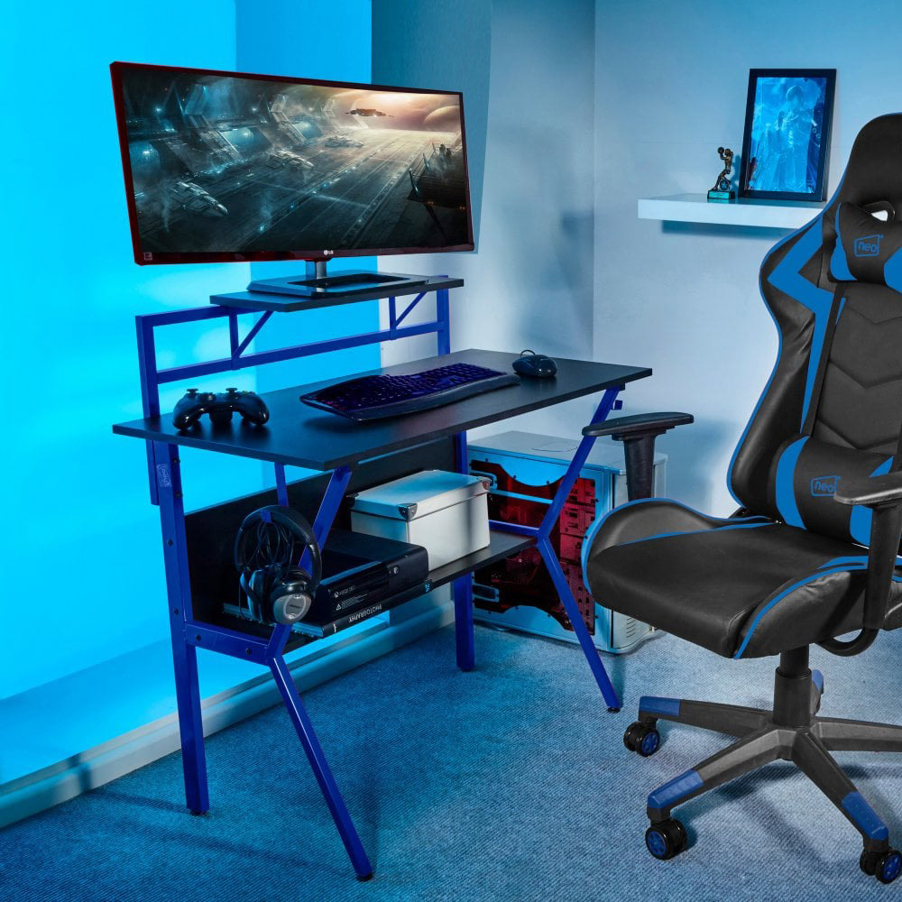 Neo Ergonomic 2 Tier Gaming Desk Blue Image 4