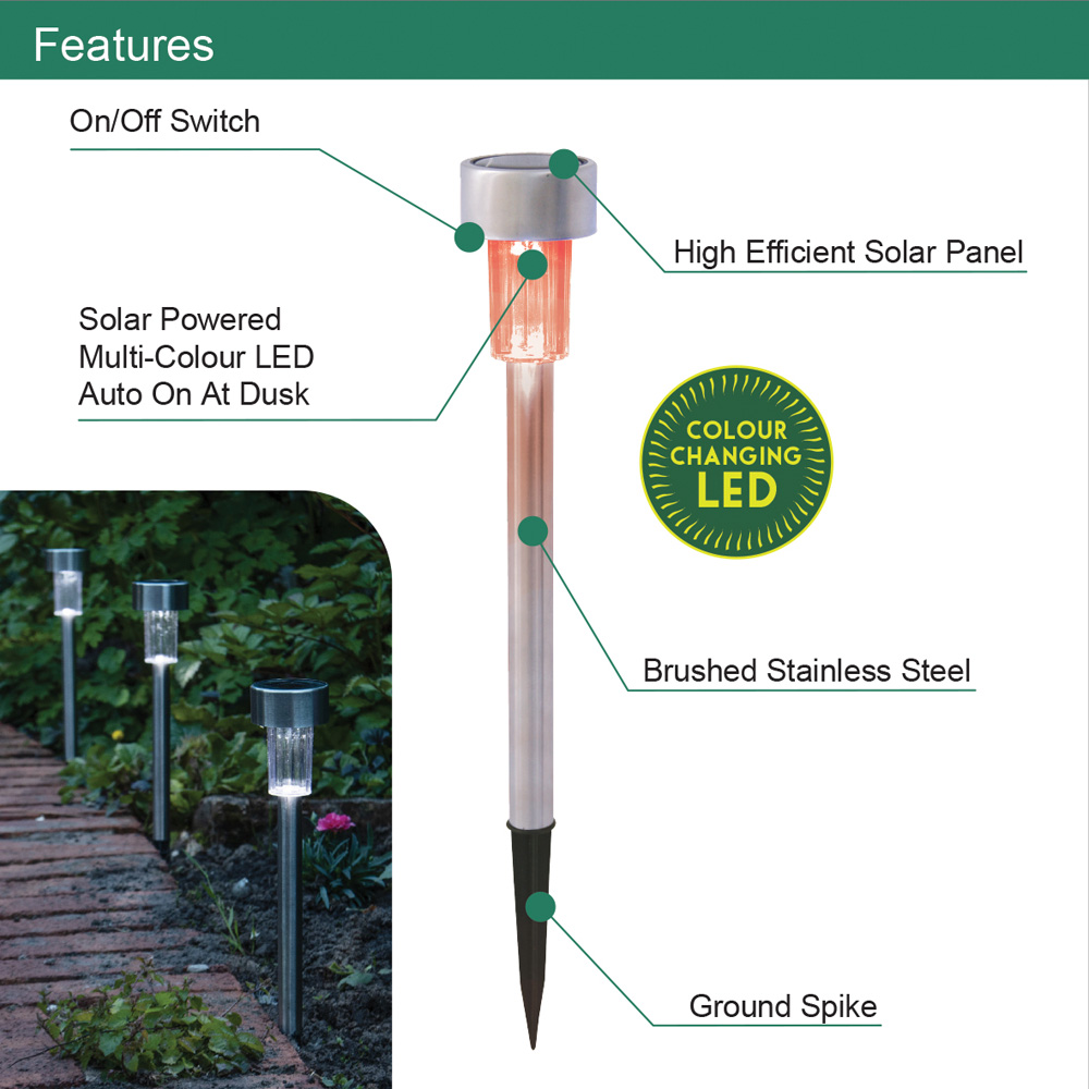 GardenKraft Bollard 10 Pack Multicolour LED Solar Stake Lights Image 7