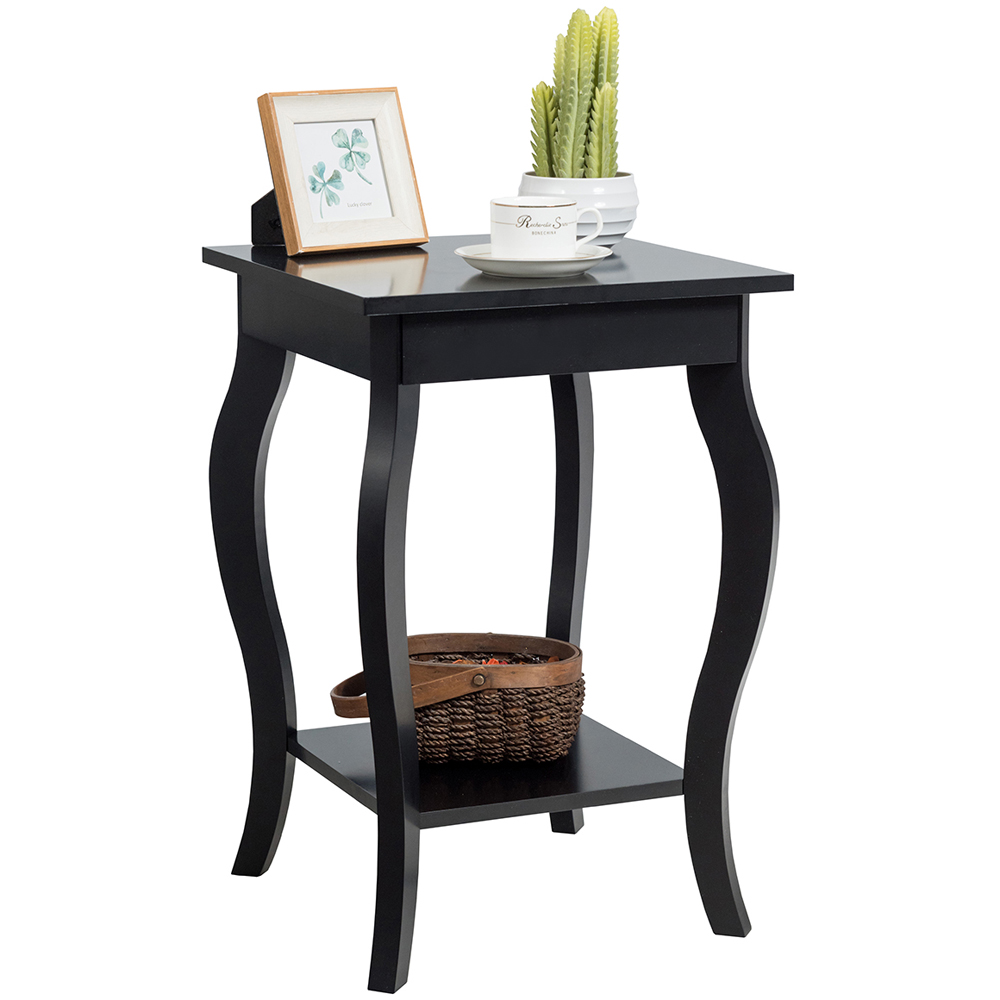 Costway 2 Shelf Black Curved Legs Accent End Table Image 2