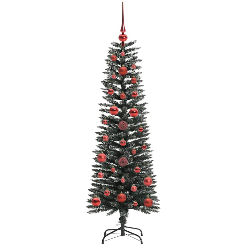 vidaXL Pre-Lit Red Baubles Green Artificial Christmas Tree 4ft Image 4