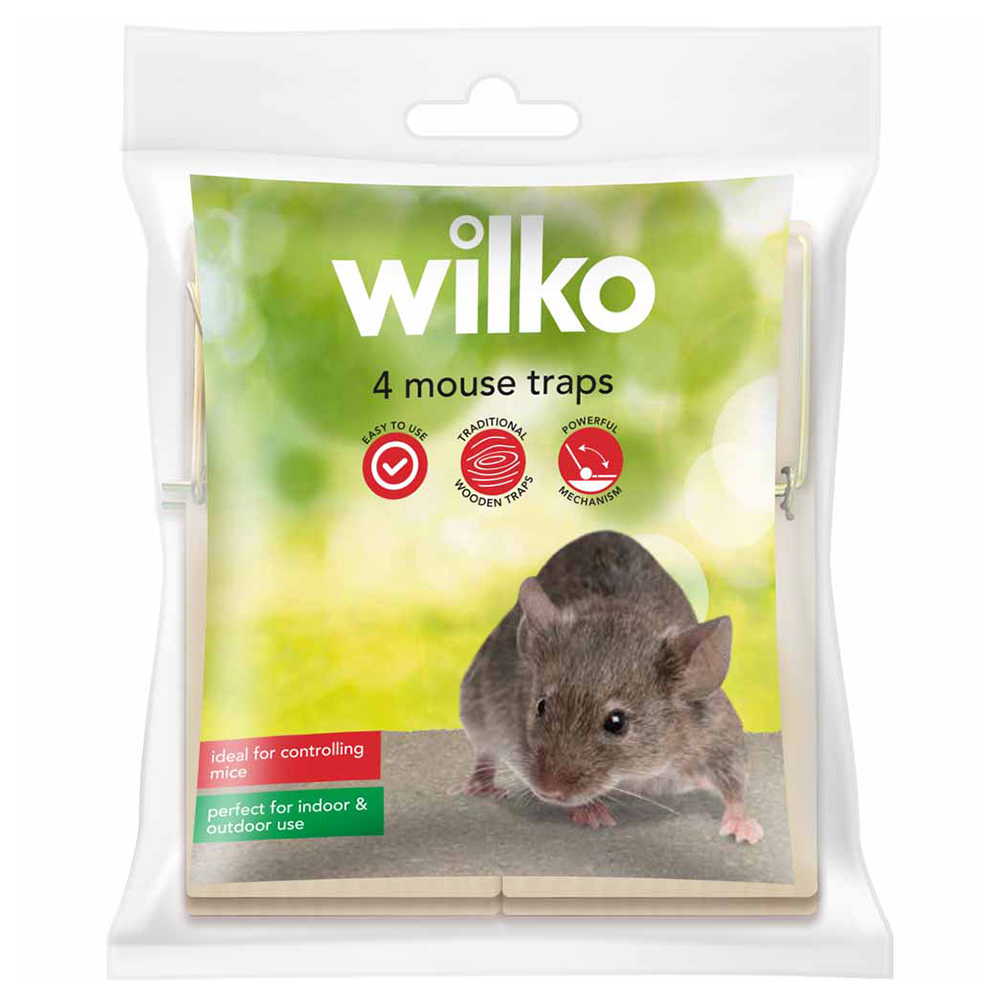Wilko Wooden Mousetrap 4 Pack Image 1