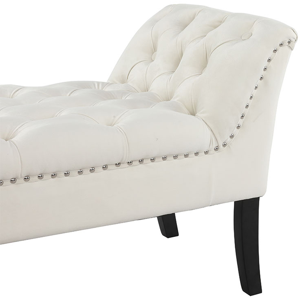 Living and Home Creamy White Modern Soft Velvet Buttoned Armed Bench Image 4