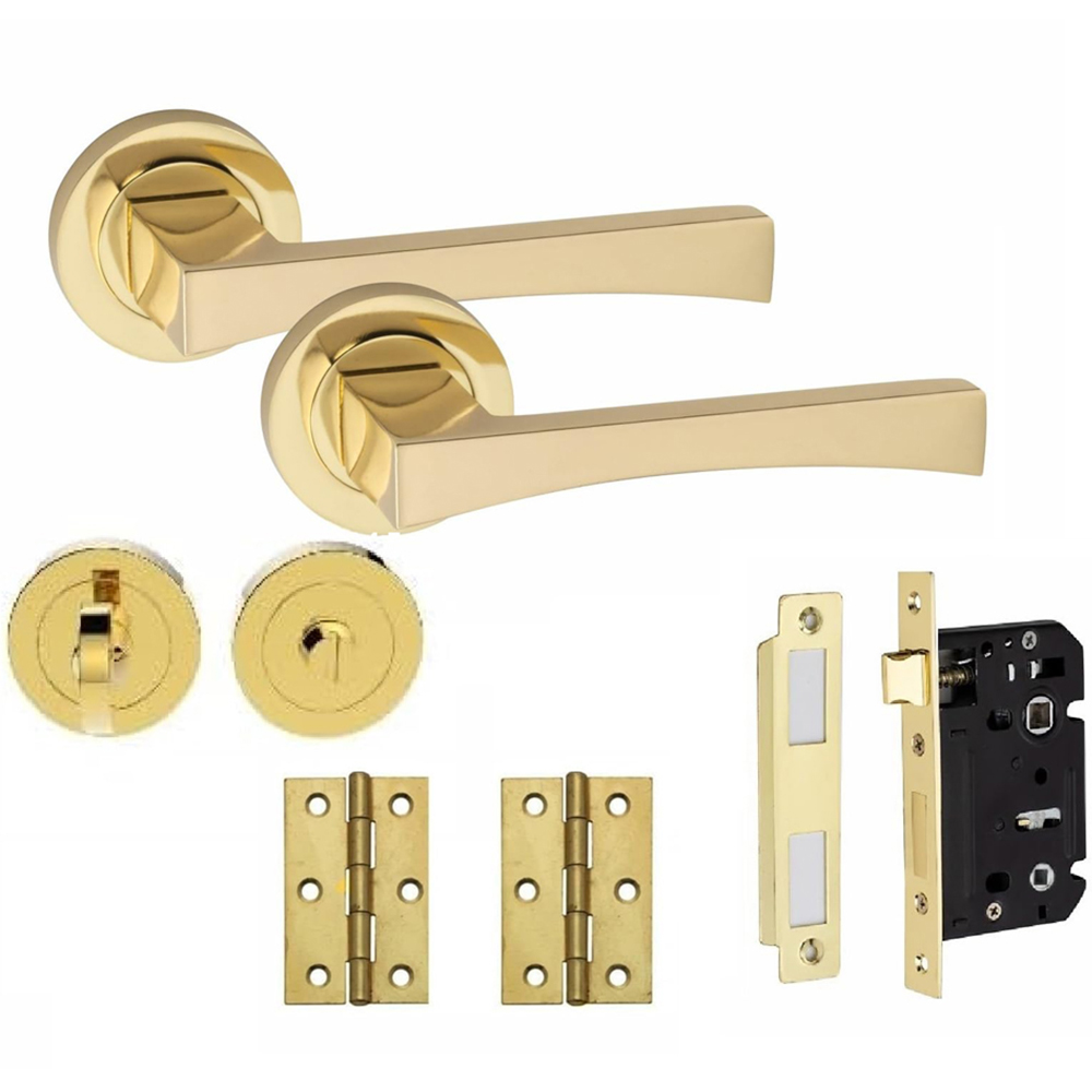 Golden Grace Electro Brass Wave Thumbturn Door Handles Set with 64mm Mortise Image 1