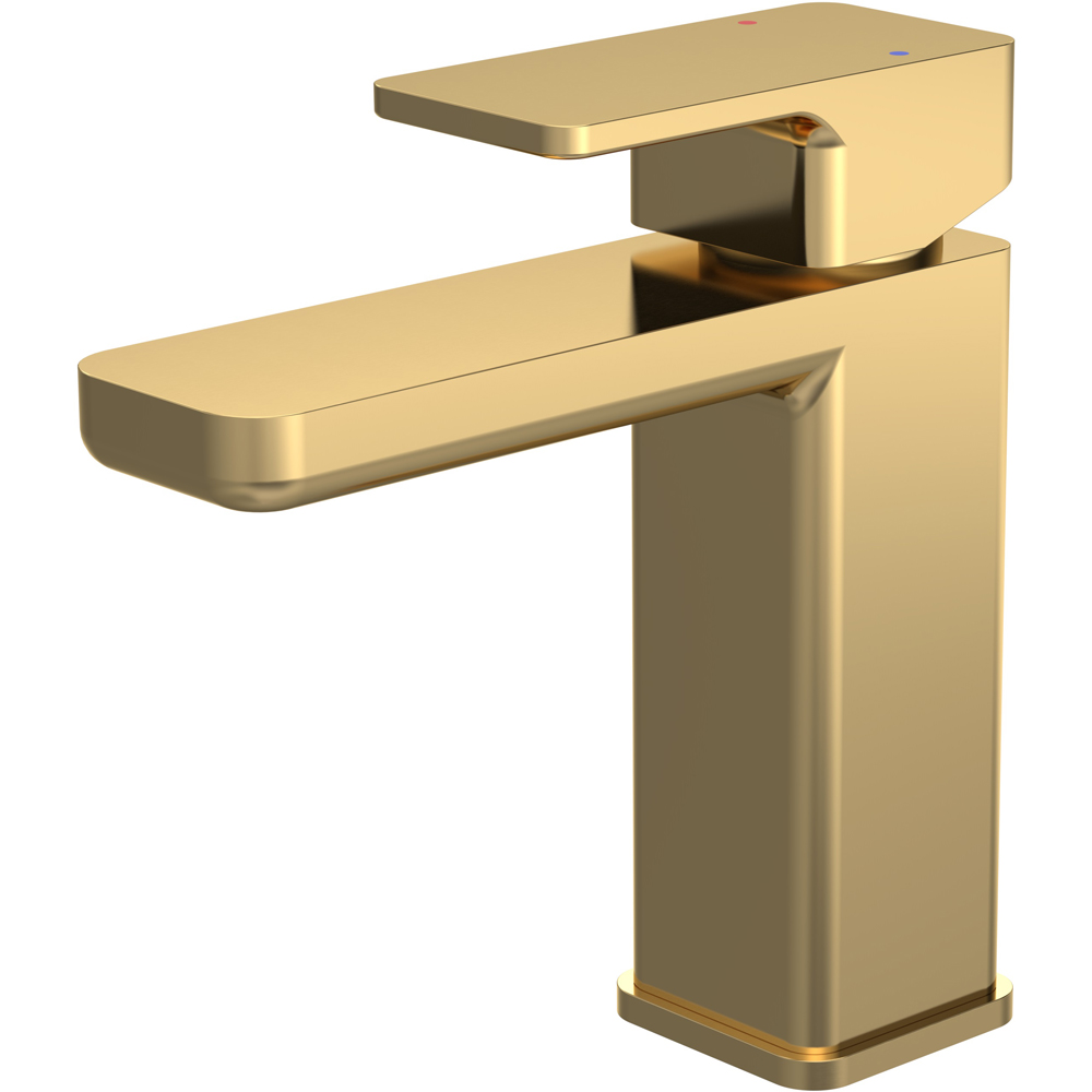 nuie Windon Brushed Brass Mono Basin Mixer Tap with Push Button Waste Image 1