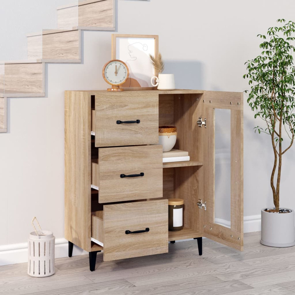 vidaXL Single Glass Door 3 Drawer Sonoma Oak Sideboard Image 3