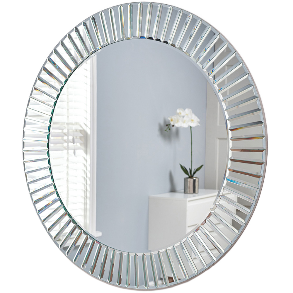 Silver Bevelled All Glass Round Mirror 100cm Image 1