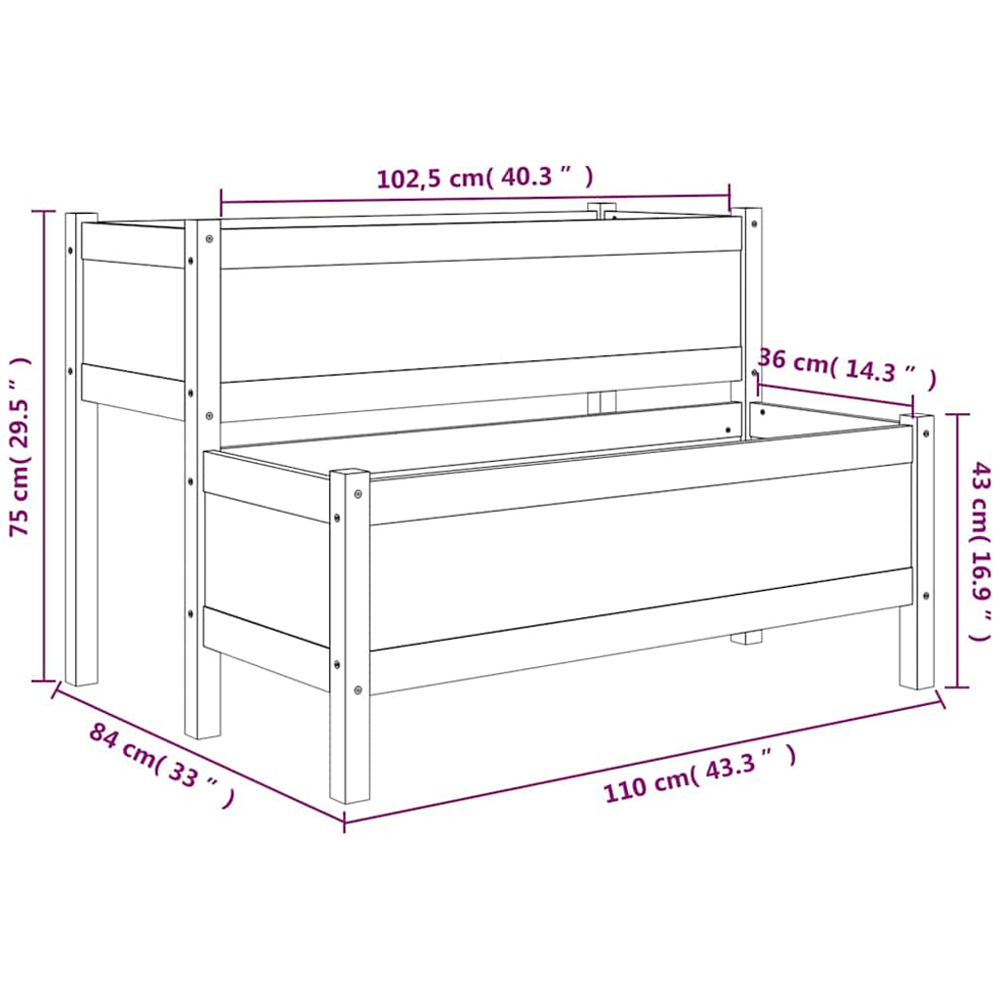 vidaXL 2-Tier White Solid Pine Wood Garden Planter 75 x 84 x 110cm Image 8