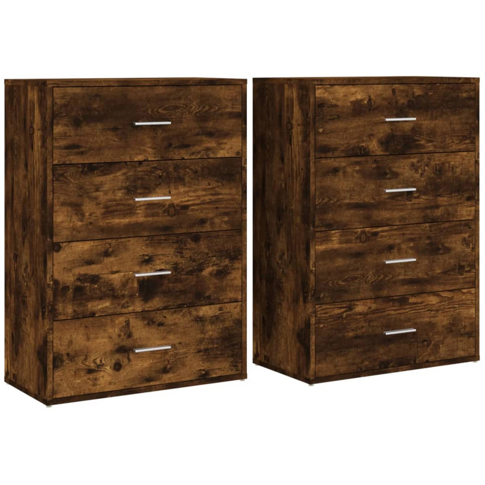 vidaXL 4 Drawer Smoked Oak Sideboard Set of 2 Image 2