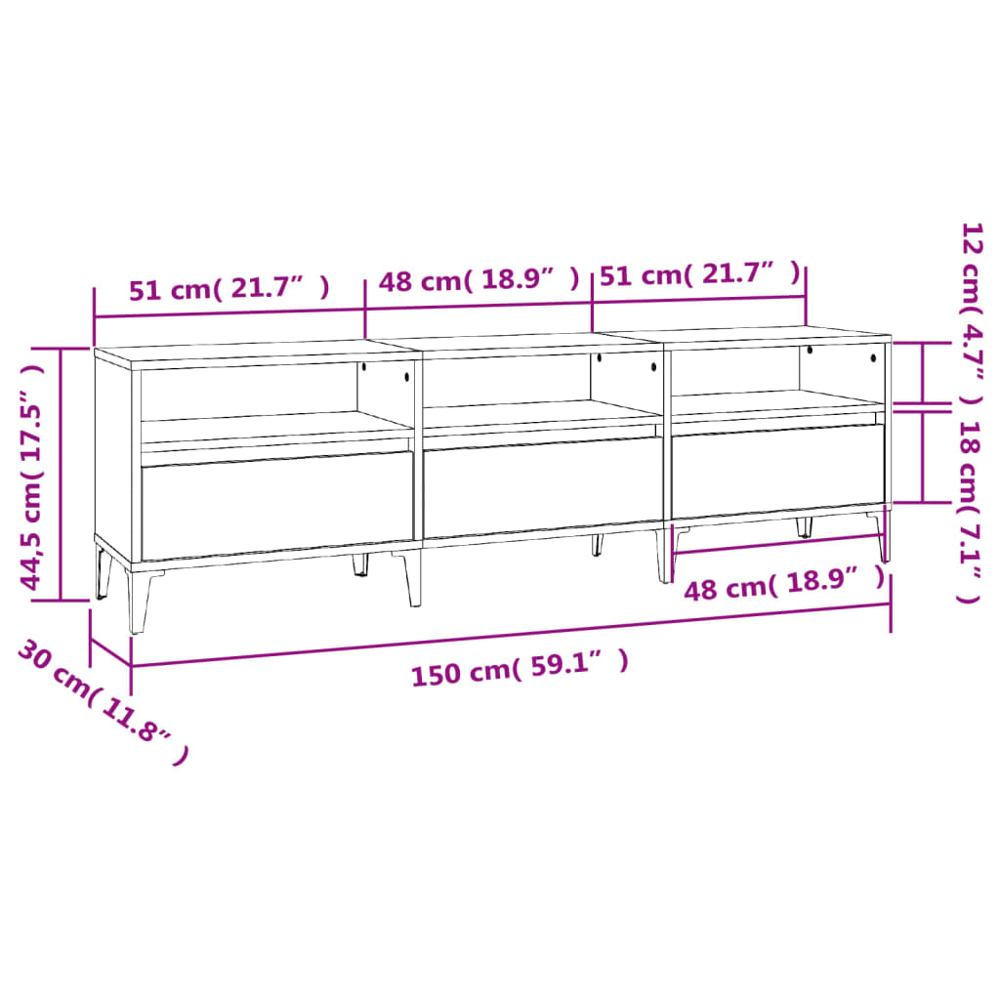 vidaXL 3 Door 3 Shelf Grey Sonoma TV Cabinet Image 9