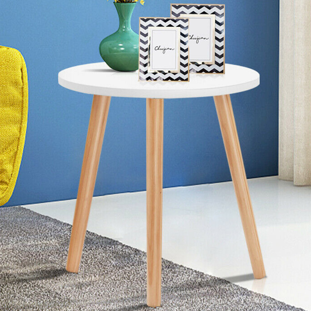 Costway White Natural Wood Legs Round Side Table Image 1
