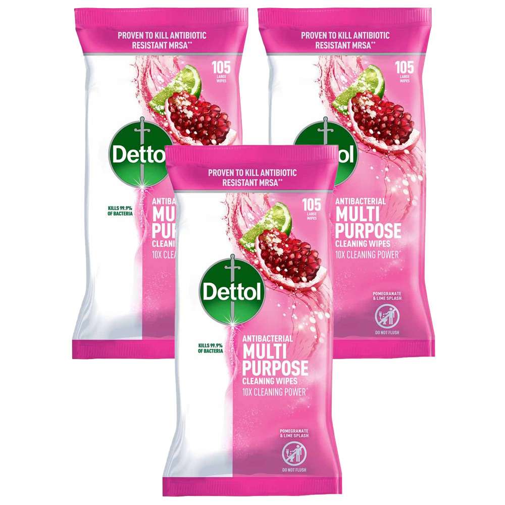 Dettol Antibacterial Multipurpose Pomegranate Cleaning Wipes 105 Pack Case of 3 Image 1