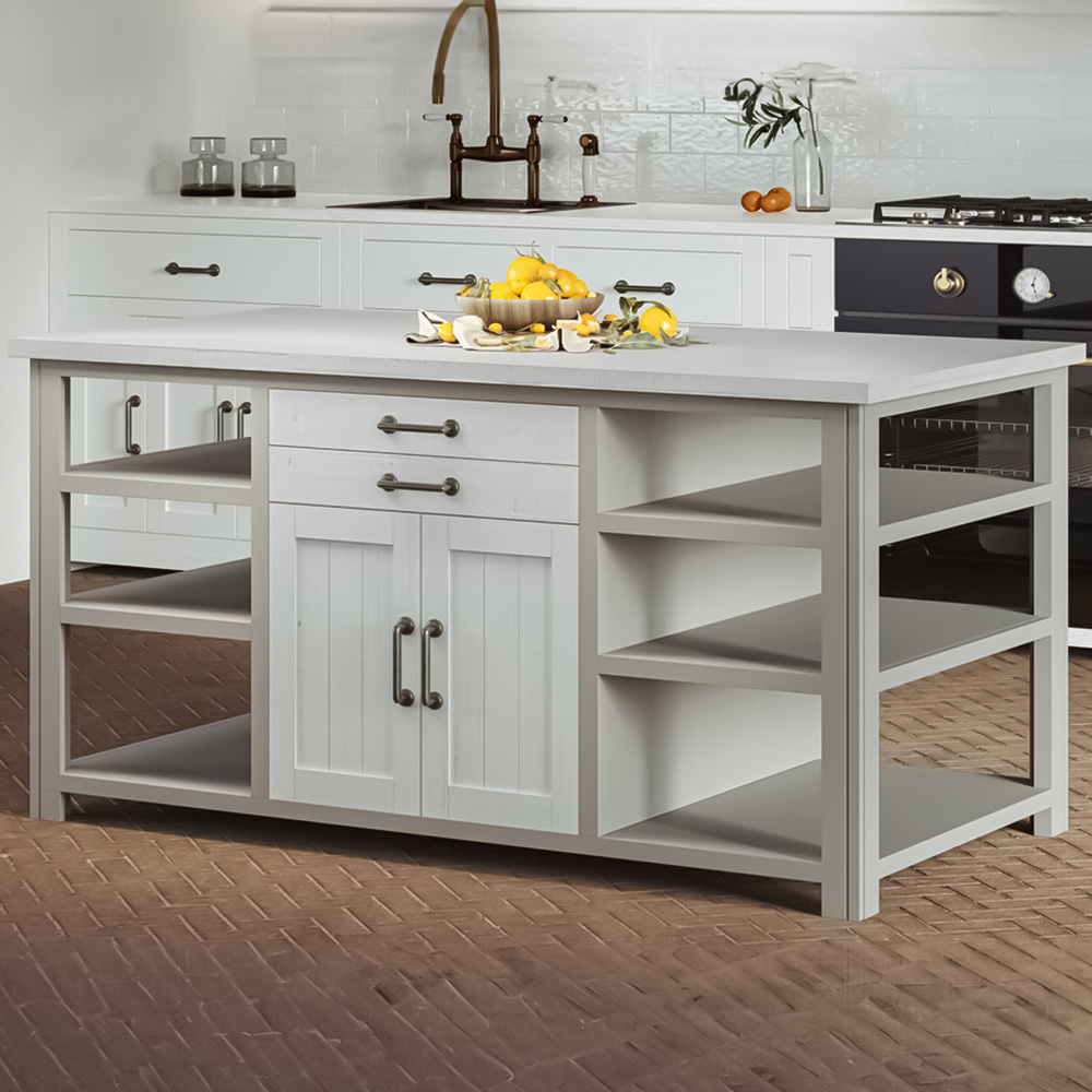 Baumhaus Greystone 2 Door 2 Drawer 6 Shelf Grey Kitchen Island Image 1