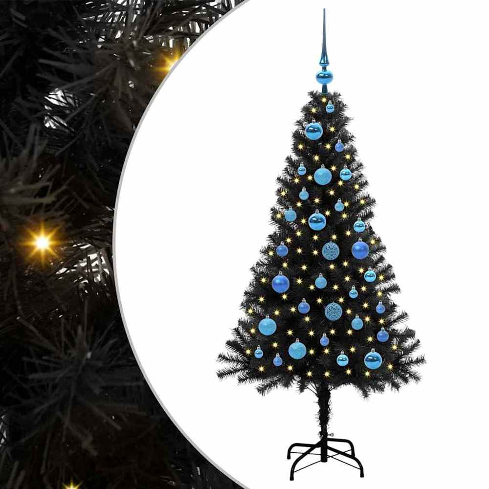 vidaXL Pre-Lit Blue Baubles Black Artificial Christmas Tree 5ft Image 2