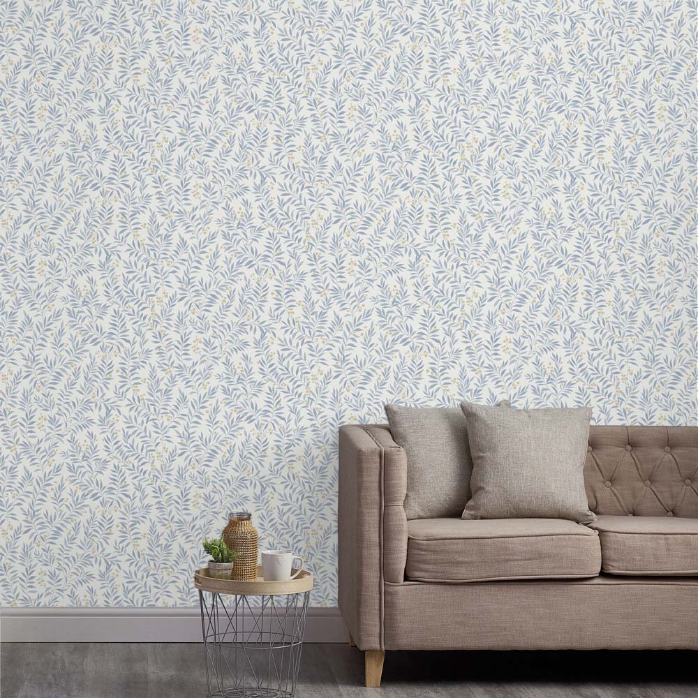Grandeco Sage Trail Foliage and Flowers China Blue Textured Wallpaper Image 4
