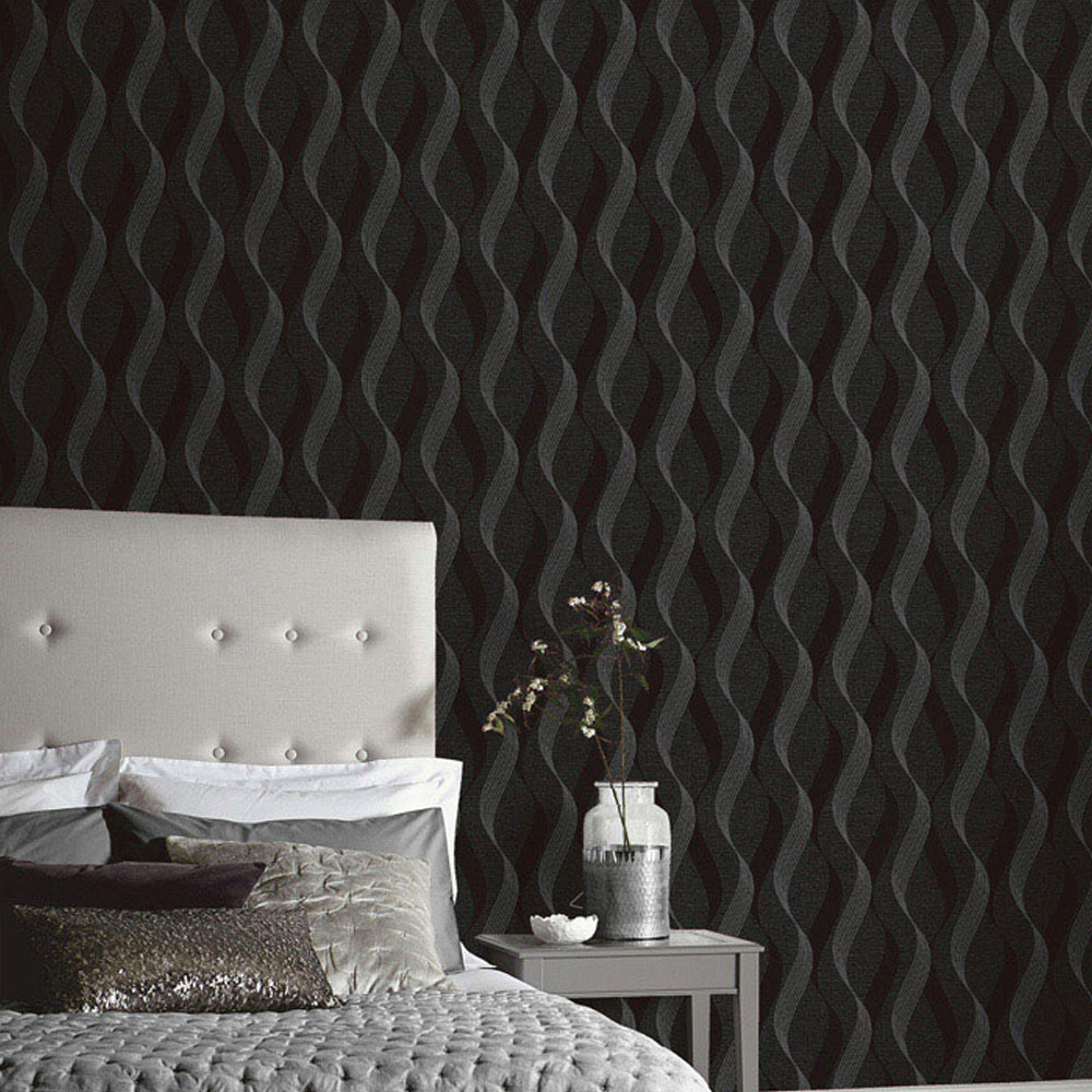 Arthouse Luxe Ribbon Black and Silver Wallpaper Image 3