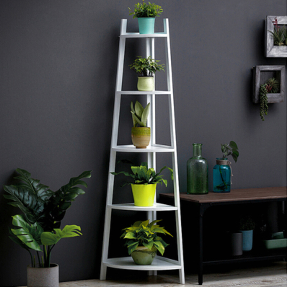 Living and Home White 5 Tier Corner Ladder Shelf for Plant Image 5
