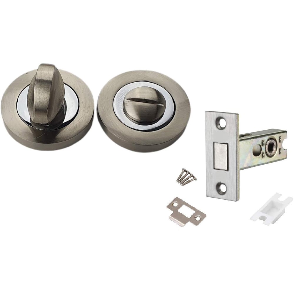 Golden Grace Chrome and Satin Nickel Toilet Door Thumb Twist with Dead Bolt Set Image