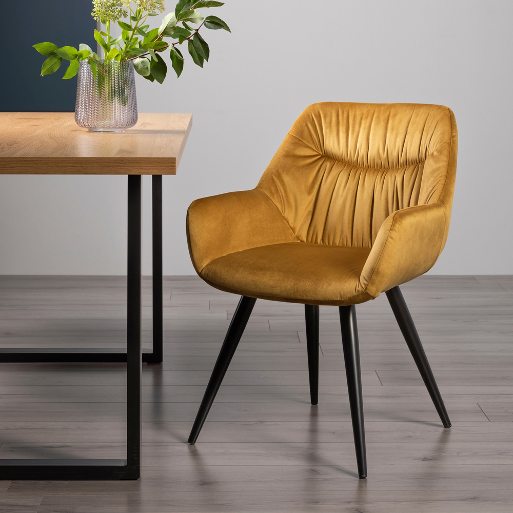 Bentley Designs Dali Set of 2 Mustard Velvet Fabric Upholstered Chair Image 6