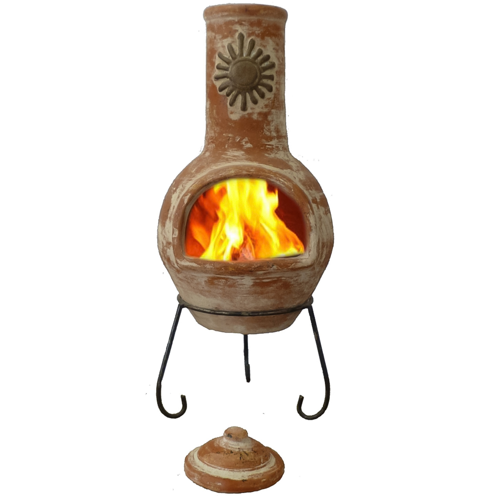 Gardeco Sol Large Sun Motif Rustic Orange Mexican Chimenea with Stand and Lid Image 1