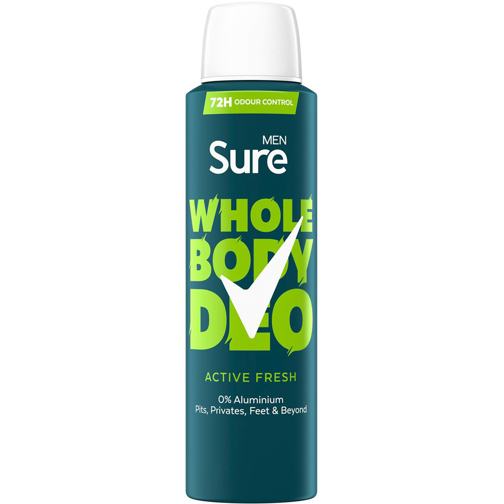 Sure Men 72H Odour Control Whole Body Active Fresh Deodorant Spray 150ml 12 Pack Image 2