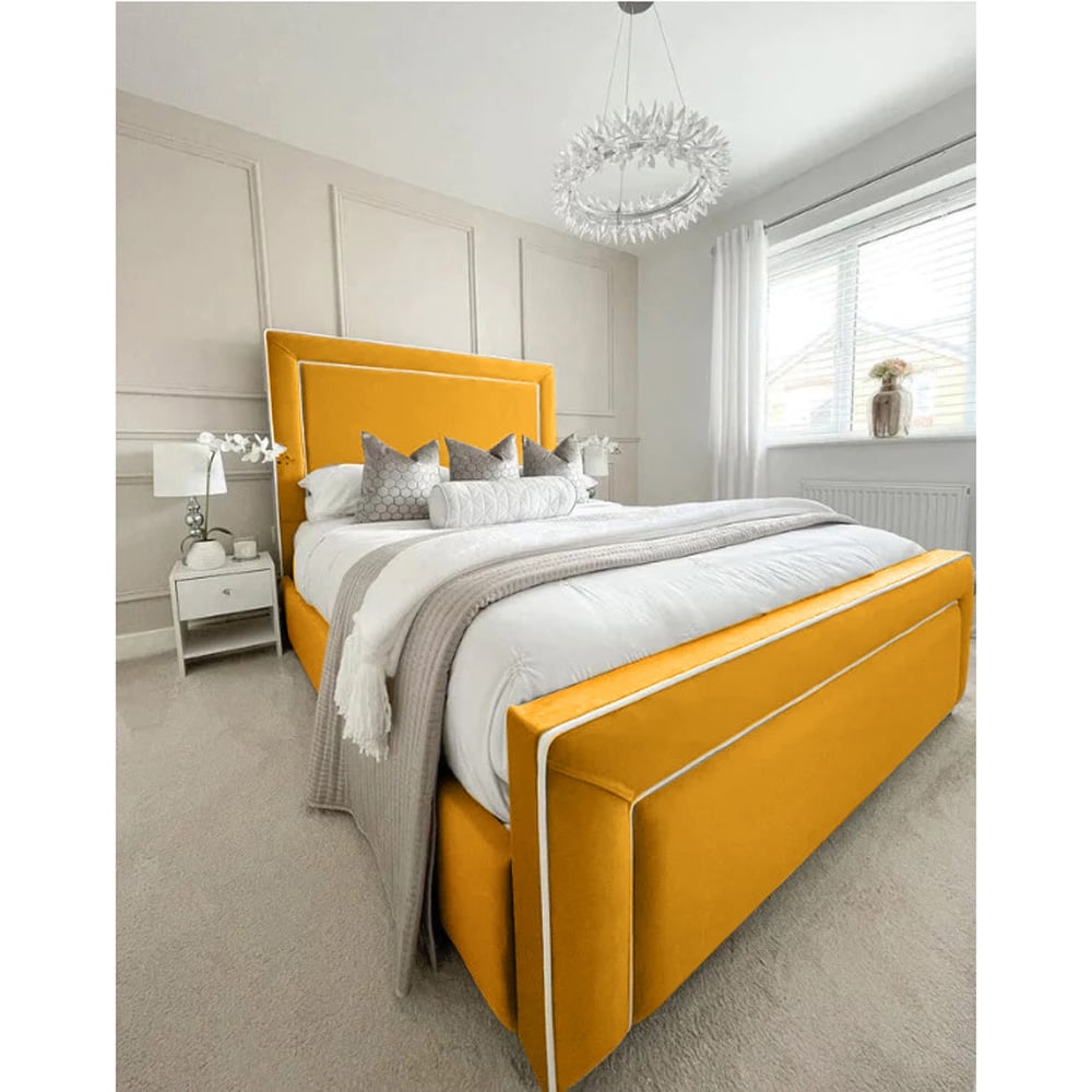 Eleganza Home Arring Super King Size Mustard Plush Velvet Bed Frame with Headboard and Footboard Image 3