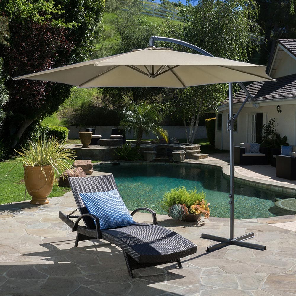 Living and Home Taupe Garden Cantilever Parasol with Cross Base 3m Image 7
