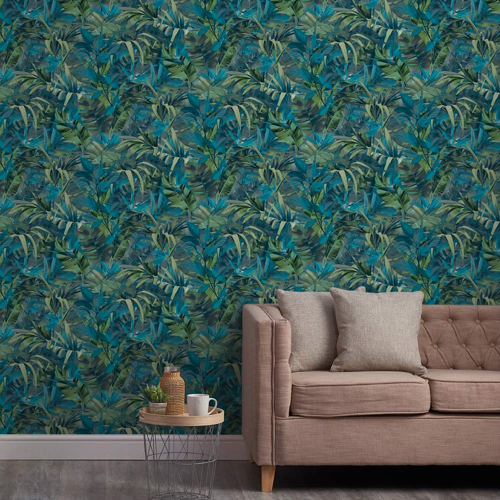 Grandeco Paradise Jungle Blue and Green Wallpaper Image 3