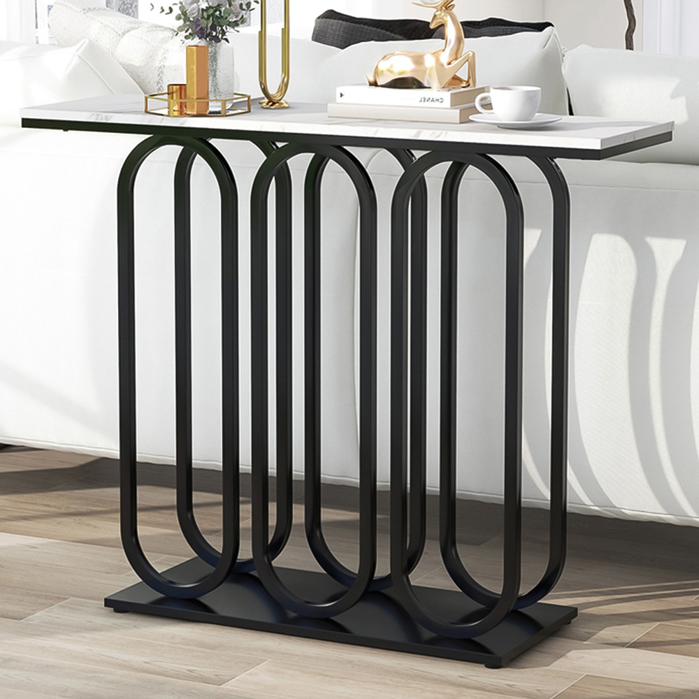 Costway Black Faux Marble Side Table Image 1