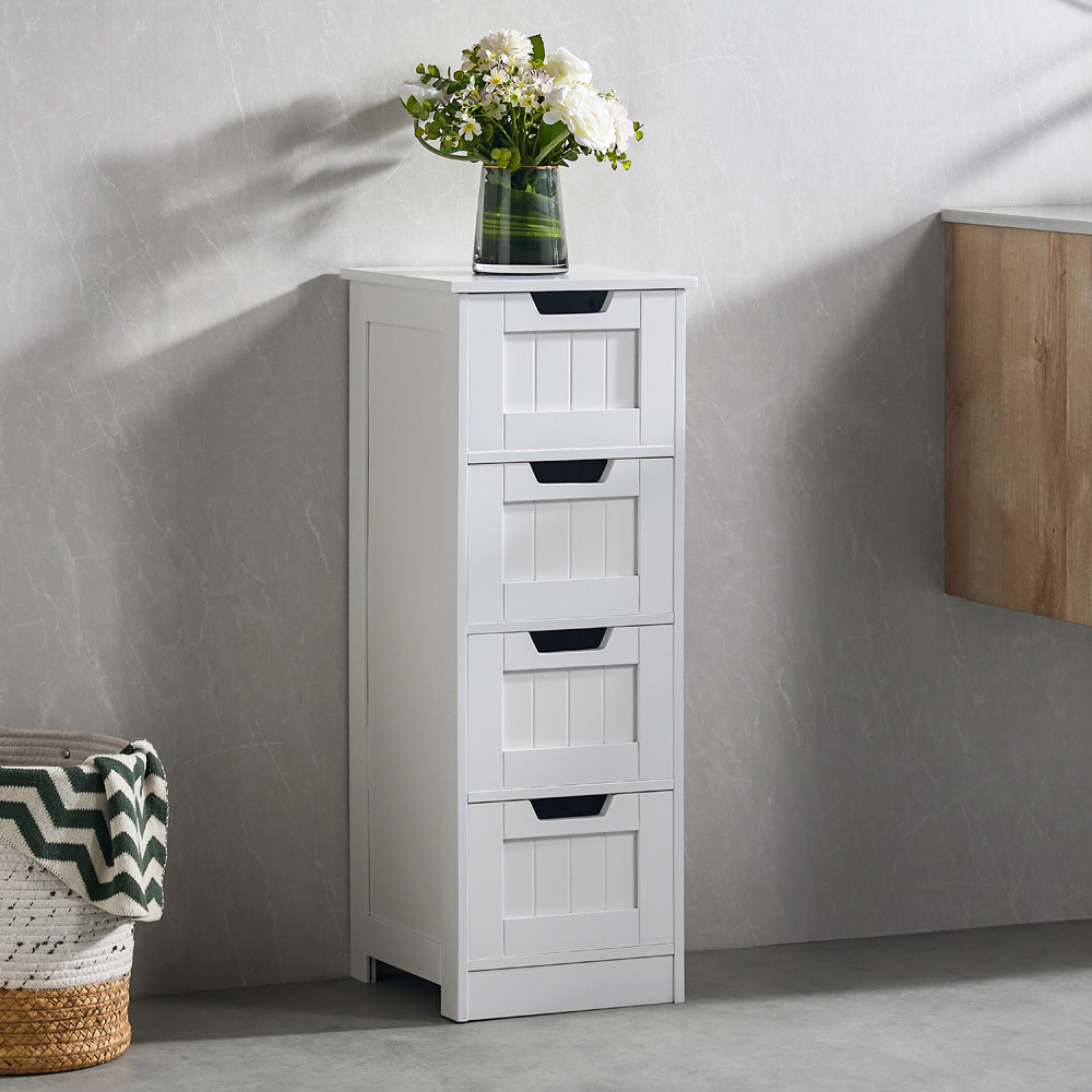 Bath Vida Priano 4 Drawer White Floor Standing Bathroom Cabinet Image 3