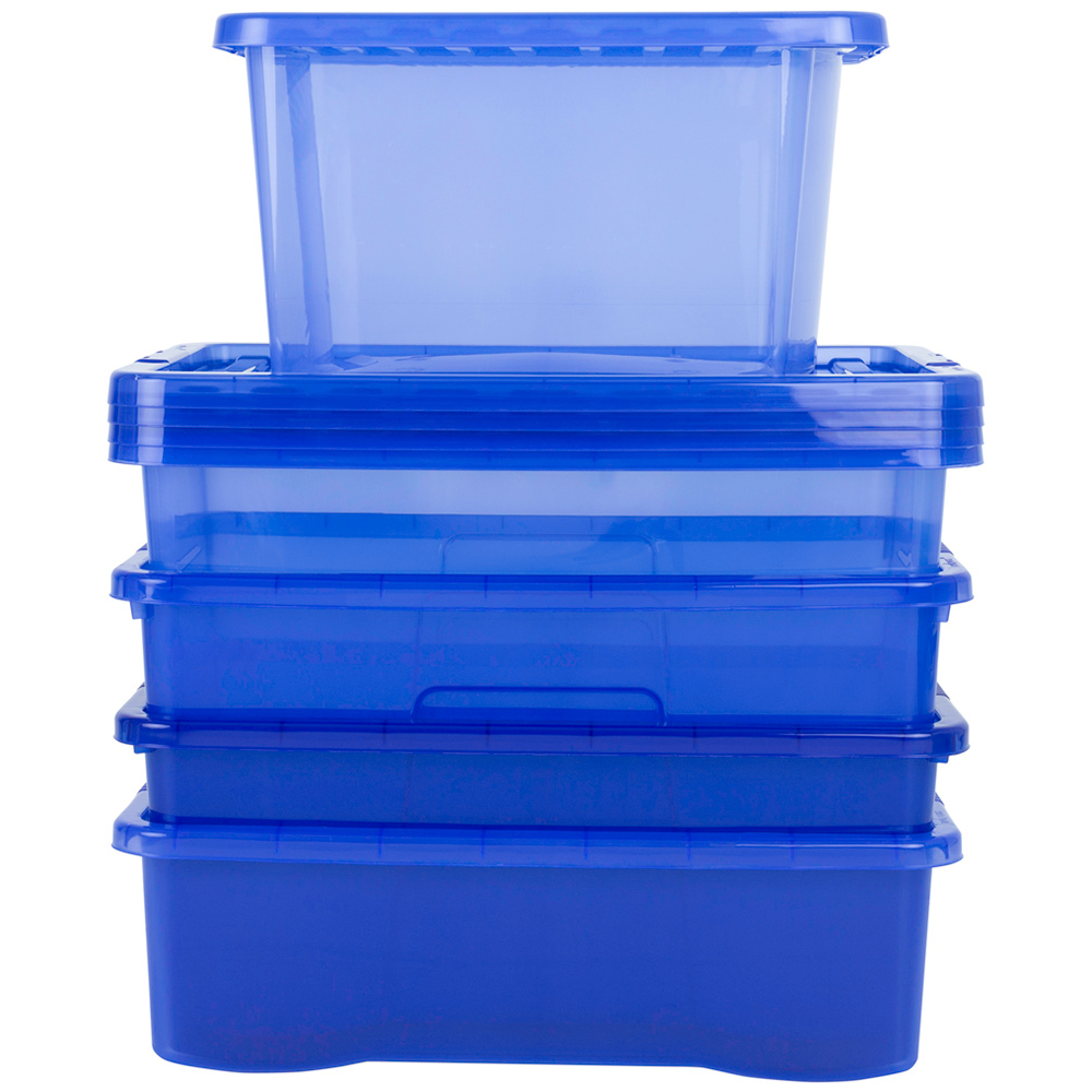 Wham Multisize Crystal Stackable Plastic Blue Storage Box and Lid Set 5 Piece Image 3