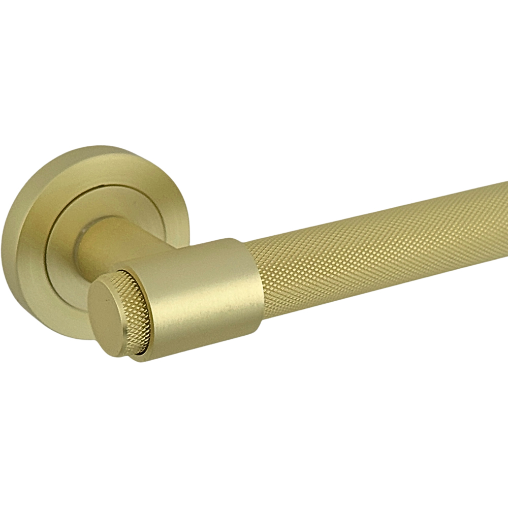 AXS Hardware Dakota Satin Brass Knurled Latch Door Handle on Rose Image 5